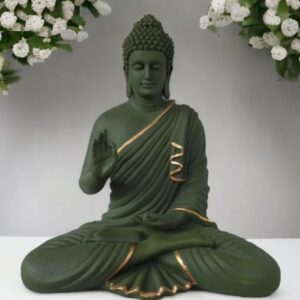 Resin Meditating Sitting Buddha/Buddh/Gautam Buddha Statue/Lord Buddha Showpiece Idol/Murti for Living Room, Gifting, Home & Office Decor, Decoration-15 inch/38 cm (Henna Green)