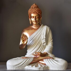 Sitting Buddha Statue for Home & Office Decor, Marble Dust Idol Statue of Resin 15 Inch (C & White)